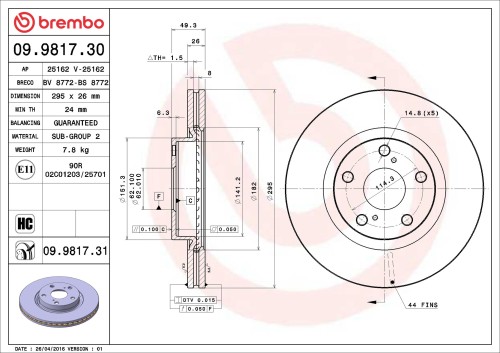 Tarcze hamulcowe Brembo 09.9817.31